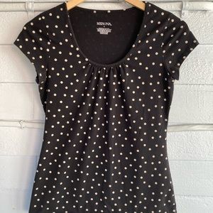 Merona black and white polka dot short sleeve shirt, size small top